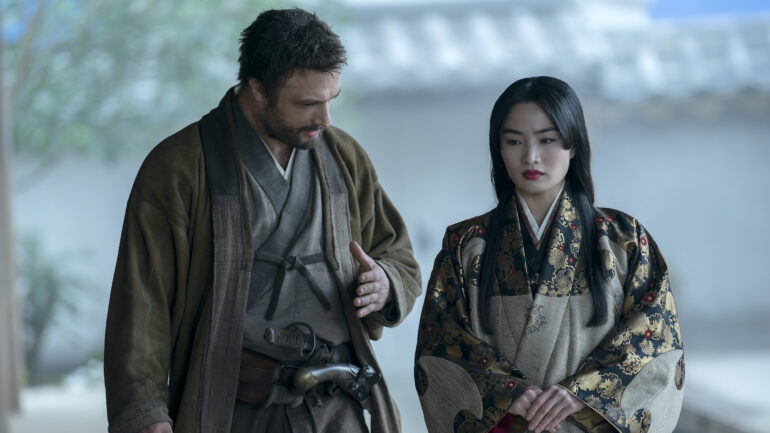 Cosmo Jarvis as John Blackthorne, Anna Sawai as Toda Mariko in 'Shōgun' Episode 9